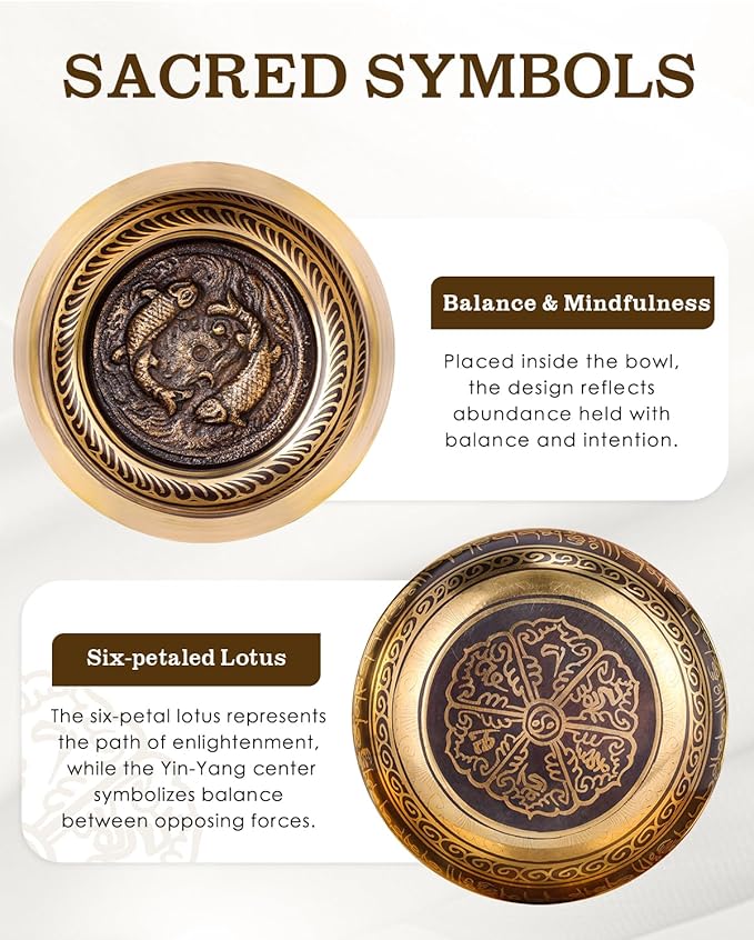 Tibetan Singing Bowls – Hand-Hammered in Nepal, Authentic Meditation Sound Bowls for Yoga, Chakra Healing, Mindfulness & Spiritual Self-Care Gifts for Women HIhealer