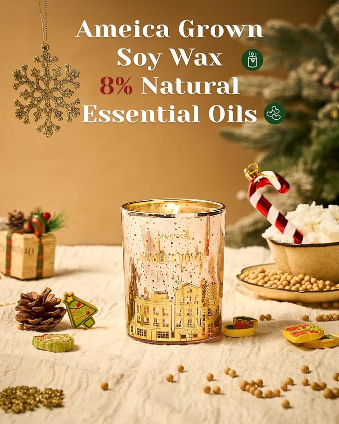 M&SENSE Cinnamon Apple Holiday Candles for Home Scented, 18oz 100 Hours Large Christmas Candle Soy Wax Cracking Wooden Wick, Aromatherapy Gifts for Housewarming Bedroom, Warm Cozy Winter Decor - Bloomnest