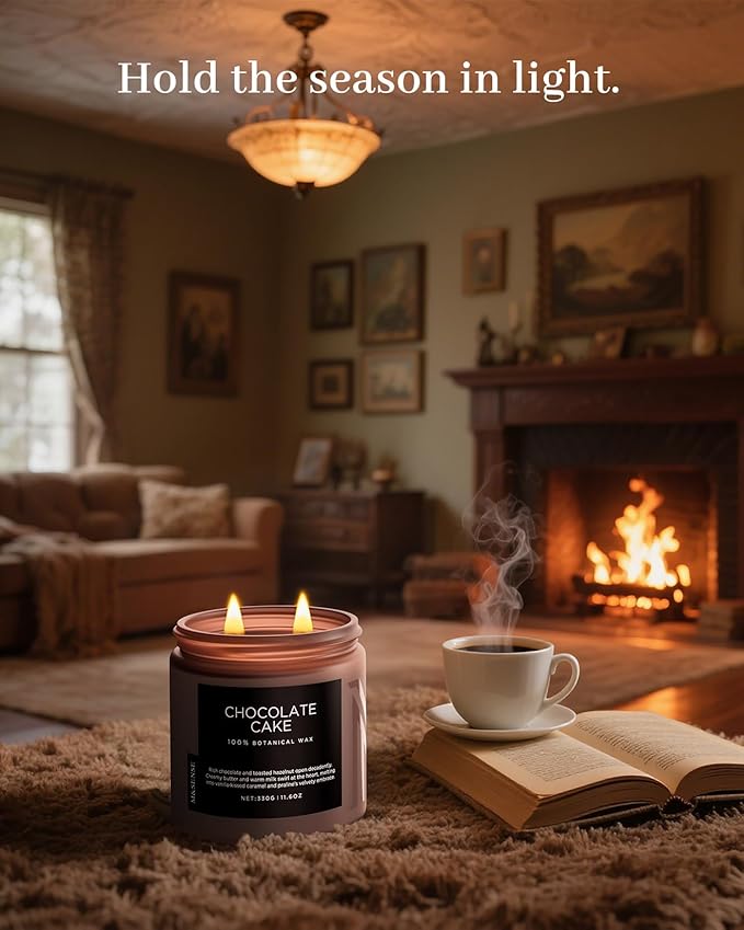M&SENSE Chocolate Layer Cake Scent Candles, Large 11.6oz Natural Soy Wax 70 Hours Burn Time Clean Non Toxic Scented Classic 2 Wicks Candle for Bedroom Living Room Office - Bloomnest