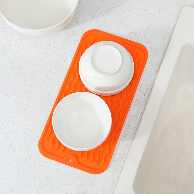 Silicone Dish Drying Mat for Multiple Usage,Easy clean,Eco-friendly,Heat-resistant Silicone Mat for Kitchen Counter or Sink,Refrigerator or Drawer Liner Orange S 12 inches x 6 inches - Bloomnest