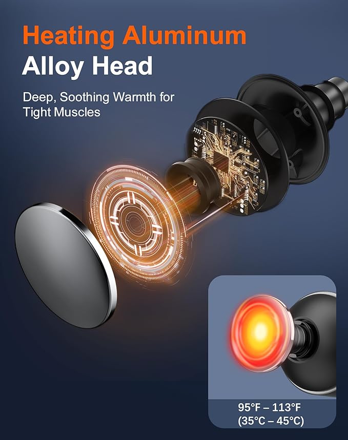 arboleaf Thermal Massage Gun Deep Tissue with Heat, Handheld Muscle Percussion Massager with Full-Metal Head, 6 Replacements for Athletes Pain Relief, Relax, Gifts for Men and Women - Bloomnest