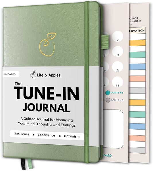 Life & Apples Journal for Women - Guided Mindfulness Journaling Notebook with prompts - for Improved Mental Health, Less Anxiety & Stress, More Positivity & Resilience - A5 Tune-in Sage Green