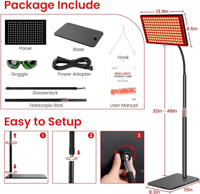 SAVlLER® Red Light Therapy for Face and Body, Red Infrared Light Therapy Lamp Panel with Stand, LED660nm Deed Red Light and 850nm Near Infrared Redlight Device at Home for Shoulder Back Joint SAVILER