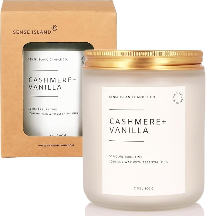 SENSE ISLAND Cashmere Vanilla Scented Candle for Home Scented 50+ Hrs Highly Scented Creamy Vanilla | 100% Natural Soy Candle Gifts for Women Highly Scented House Warming Gifts - Bloomnest