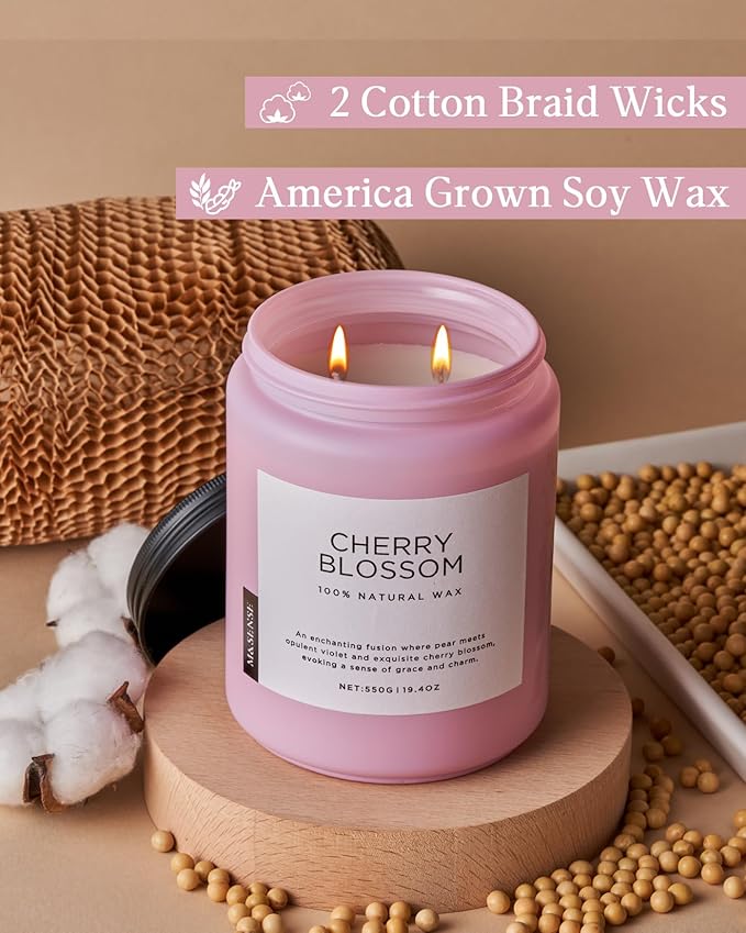 M&SENSE Cherry Blossom Scented Spring Candle, 19.4oz 110 Hours Long Lasting Natural Soy Wax Stress Relief Aromatherapy Romantic Candle for Women & Bedroom Decor - Bloomnest