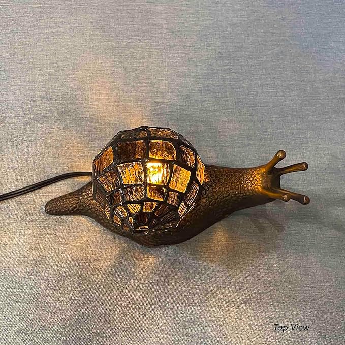 Bieye L10980 Land Snail Tiffany Style Stained Glass Accent Table Lamp for Home Decoration (Amber, 10" D x 5" W x 5" H) - Bloomnest