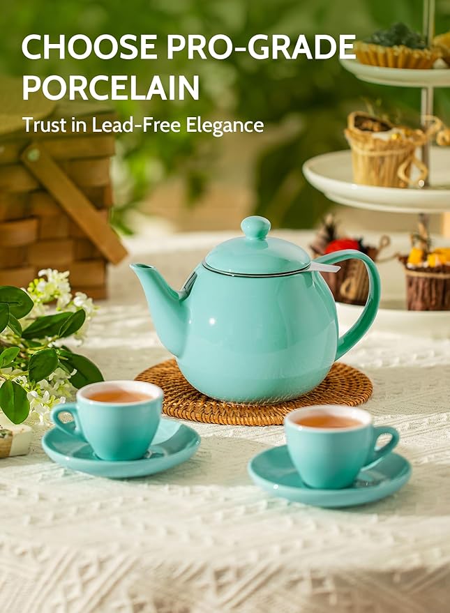 Sweese Teapots for Tea, 27 oz Porcelain Tea pot with Removable Stainless Steel Infuser, Tea Pots for Loose Tea - Mint Green - Bloomnest