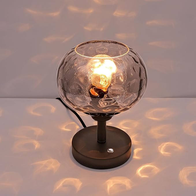 Touch Control Hammered Glass Table Lamp Matte Black Portable Dimmable Brightness Small Nightstand Light 3-Way Stepless Dimming Bedside Bedroom Living Room - Bloomnest