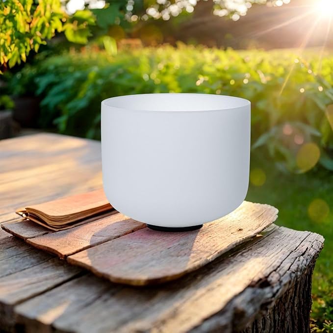 12 inch White C Note Root Chakra Quartz Crystal Singing Bowl, for Healing Mindfulness Meditation Yoga Sound Baths, with Rubber Mallet O-ring