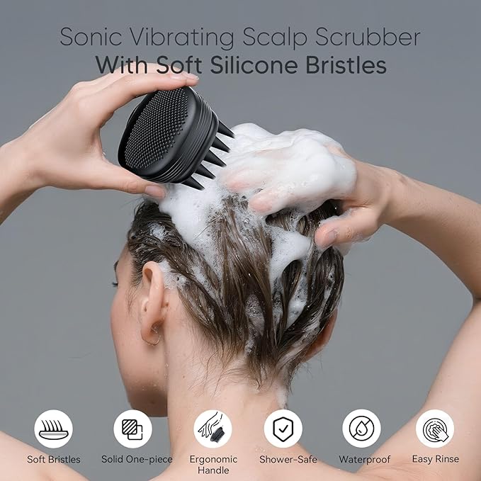 EKZ Sonic Vibrating Scalp Massager Shampoo Brush: Electric Silicone Hair Scrubber for Deep Scalp Clean, Dandruff Removal, Exfoliation, Stress Relief & Hair Growth –Suitable for Women, Men, Kids & Pets EKZ