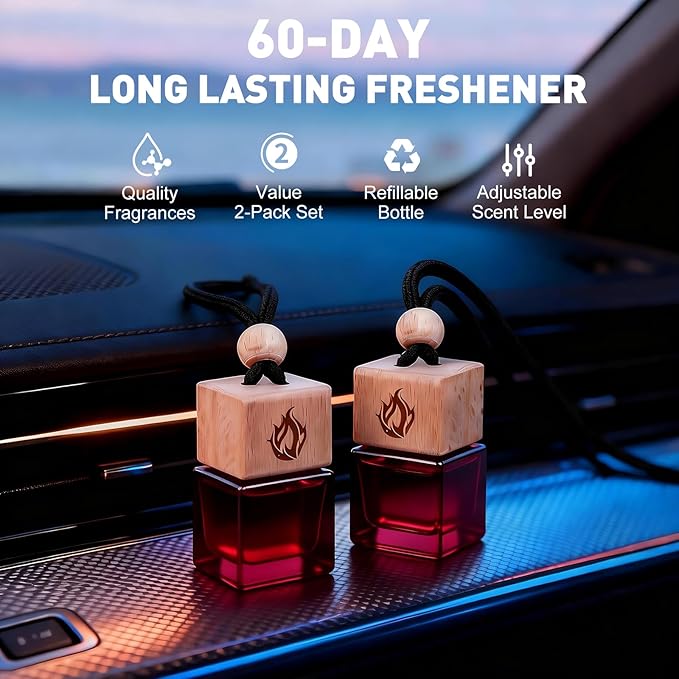 Car Air Freshener Hanging 2 Pack, Rosehip Wine Scent Car Perfume, Long Lasting Automotive Essential Oil Diffuser, Cute Car Accessories for Women Men - Bloomnest