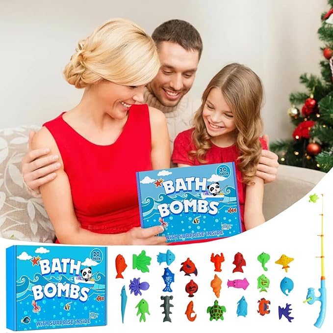 Bath Bombs for Kids with Surprise Fishing Games Inside for Girls Boys - 20 Kids Bath Bombs Gift Set, Handmade Bubble Bath Fizzes Bomb for Chrildren Birthday Christmas and Party Favor Gift for Boys