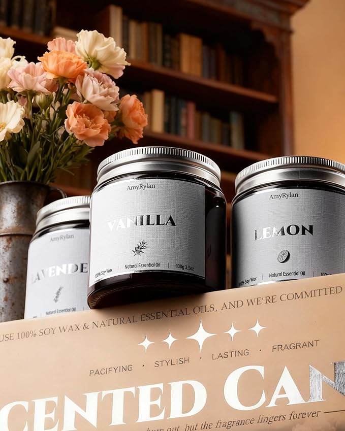 6 Pack Non-Toxic Soy Wax Scented Candles Gift Set, 21oz 120H Long Burn Time, Amber Jar Candles, Gift for Women Unique, Christmas Birthday Self Care Relaxation Spa Aromatherapy Gifts - Bloomnest