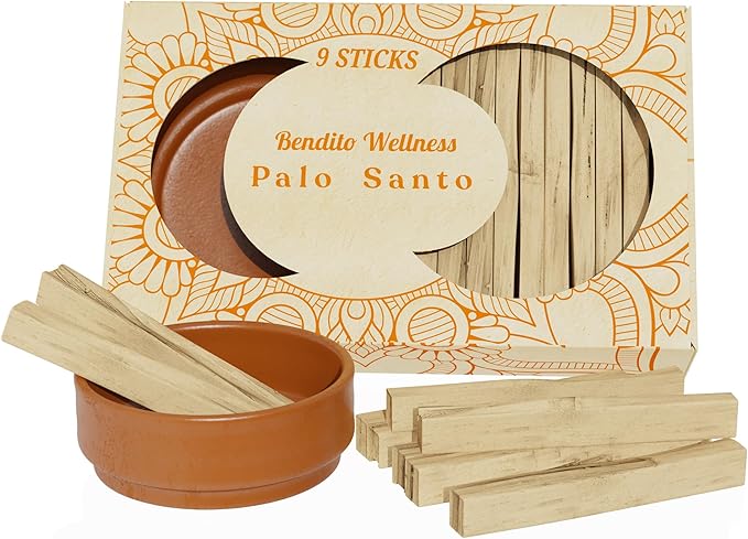 Palo Santo Sticks 9-Pack 50g - Free Holder - Ecuadorian, Premium Grade, High Resin, Sustainably Harvested Smudging Wood - Natural Incense for Aromatherapy, Meditation Bendito+Wellness