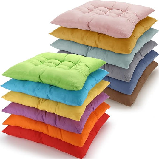 Geetery 12 Pcs Floor Pillows for Classroom Bulk Square Seating Cushions for Floor Chair School Kindergarten Reading Corner, 15.7'' Large Thick Meditation Cushions Yoga Nursery Daycare (Bright Color) - Bloomnest