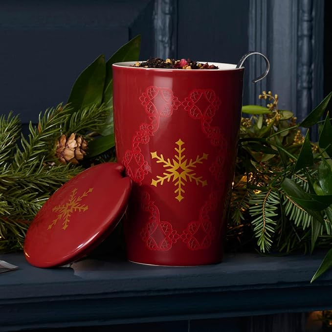 Tea Forte Double-Walled Ceramic Kati Cup, Removable Stainless Steel Infuser Basket and Lid, Steeps 12 oz Loose Leaf Tea, Dishwasher & Microwave Safe, Warming Joy - Bloomnest
