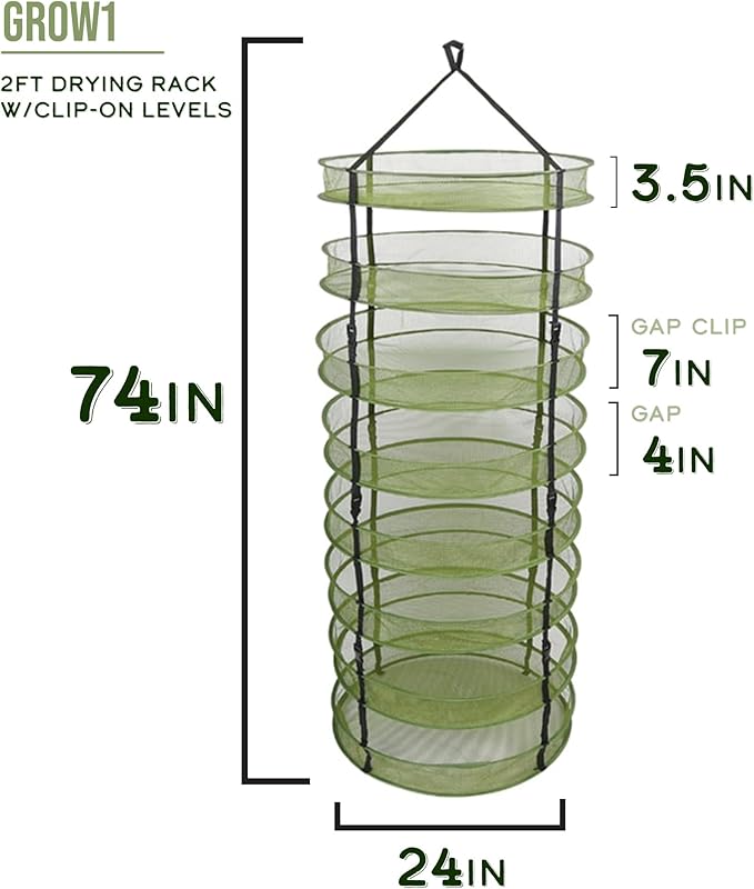 Grow1 2ft Drying Rack with Clip-On Levels Collapsible Mesh Herb and Flower Hanging Dryer with Removable Layers and Carrying Case - Bloomnest