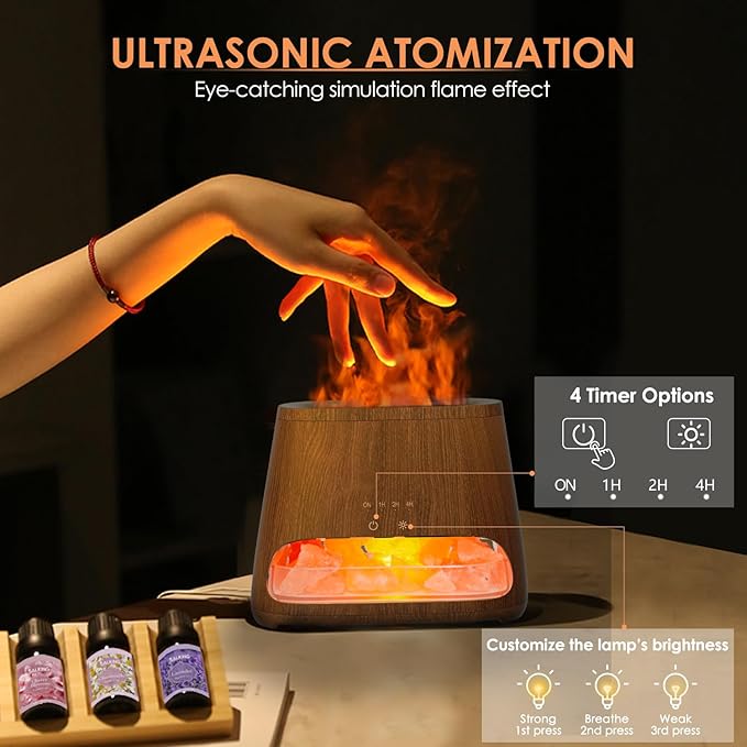 SALKING 2-in-1 Himalayan Salt Lamp Diffuser, Cool Mist Humidifier, Aromatherapy & Himalayan Salt Therapy, 100% Pure Himalayan Salt, Ultrasonic Essential Oil Diffuser with Ambient Glow, 150ml (Dark) - Bloomnest