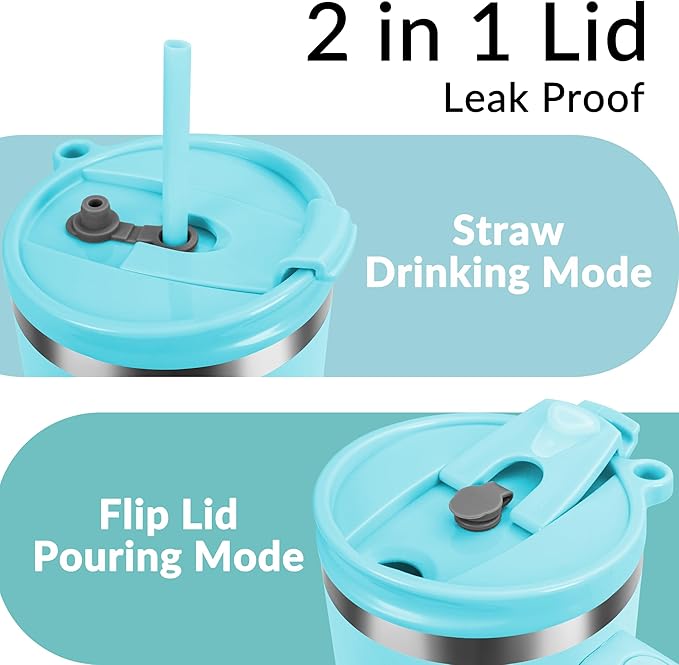 WETOWETO 40oz Tumbler with Handle and Lid | 100% Leakproof Insulated Stainless Steel Travel Mug | Keeps Cold 34Hrs/Hot 10Hrs | Dishwasher Safe, Fits Car Cup Holder (Sky Blue Color) - Bloomnest