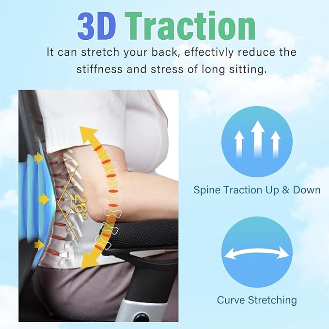 comrelax Back Massager with Heat & Traction & Vibration, Chair Massager Pad for Office Home, Seat Massage for Pain Relief Deep Tissue, Lumbar Traction, PU Leather, Foldable, for 5’1” to 6’1” - Bloomnest