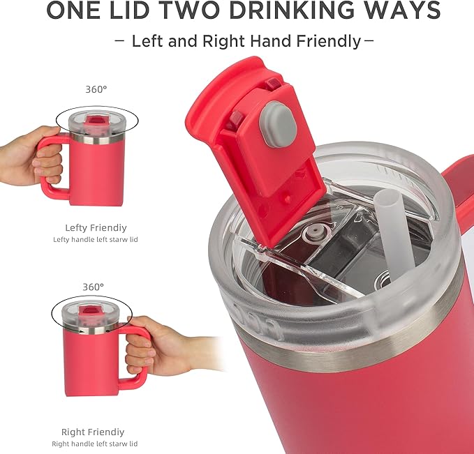 Tyeso 40 oz Tumbler with Handle, Straw and Lid - Leak Resistant Insulated Stainless Steel Water Bottle, Car Cup Holder Friendly Travel Coffee Mug Rose - Gifts for Men & Women - Bloomnest