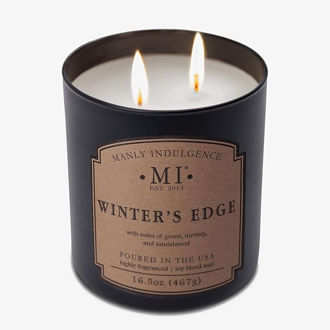 Manly Indulgence Winters Edge Scented Candles for Men, 2 Wick, 16.5 oz Premium Soy Blend Wax, 60H Burn, Candles for Home Scented - Made in The USA - Bloomnest