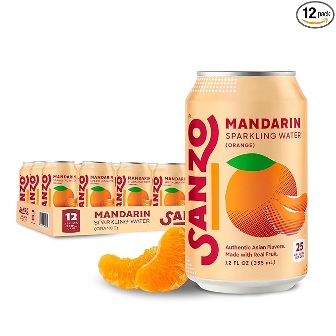 Sanzo Flavored Sparkling Water - Mandarin Orange Seltzer - Low Calorie Low Sugar - Craft Asian Drinks - Vegan Gluten Free Carbonated Flavored Water - Fizzy Healthy Drinks - 12oz, 12 Pack - Bloomnest