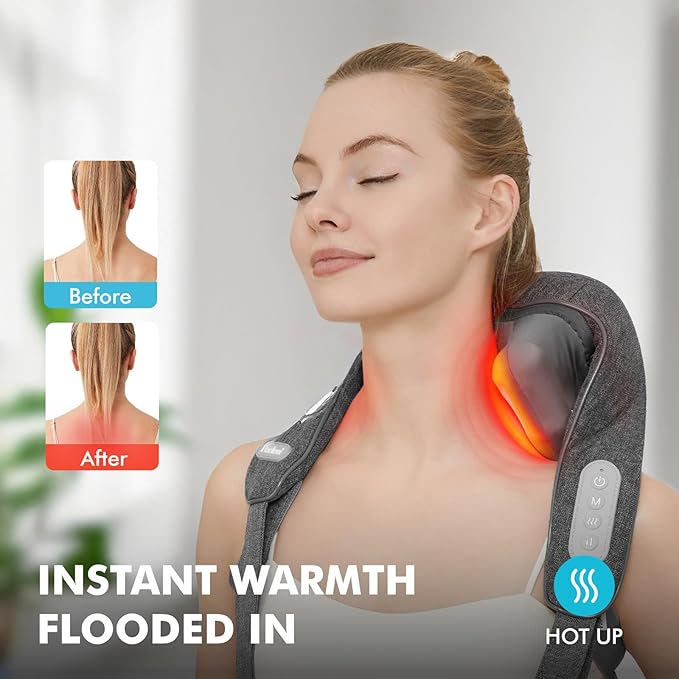 Cordless Neck and Shoulder Massager with Heat, Rechargeable Shoulder Massager for Pain Relief Deep Tissue, 6D Shiatsu Kneading Massage for Neck and Shoulde Pain, Gifts for Mom&Dad