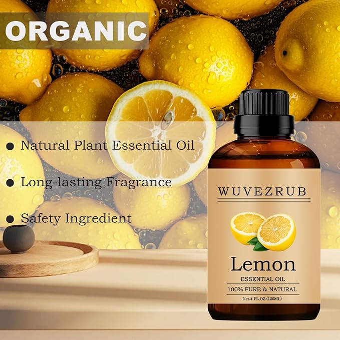 Lemon Essential Oils 120ML, 100% Pure and Natural Essential Oil for Aromatherapy Diffuser - 4 Fl Oz/Lemon WUVEZRUB