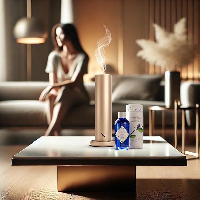 Dynamo Hotel Scent Diffuser – Cold-Air Essential Oil Diffuser for Home & Large Rooms up to 1000 sq ft, App & Manual Control, Hypoallergenic, Includes White Tea Fragrance Sample – Gold - Bloomnest
