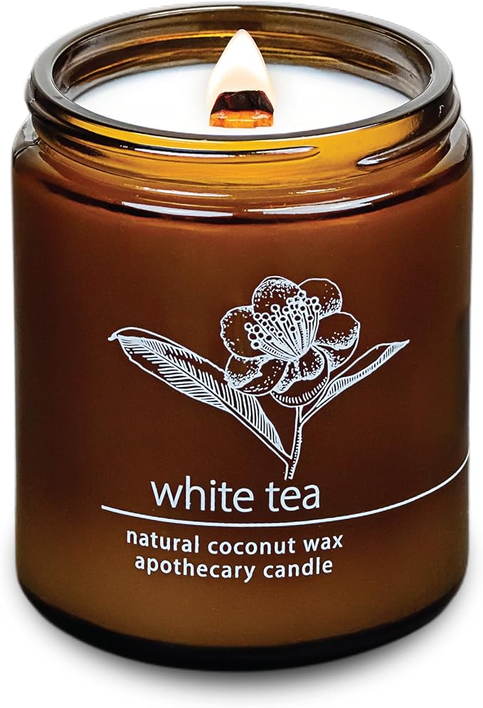 Hemlock Park Crackling Wood Wick Candle Handcrafted with Natural Coconut Wax (Standard 8 oz, White Tea) - Bloomnest