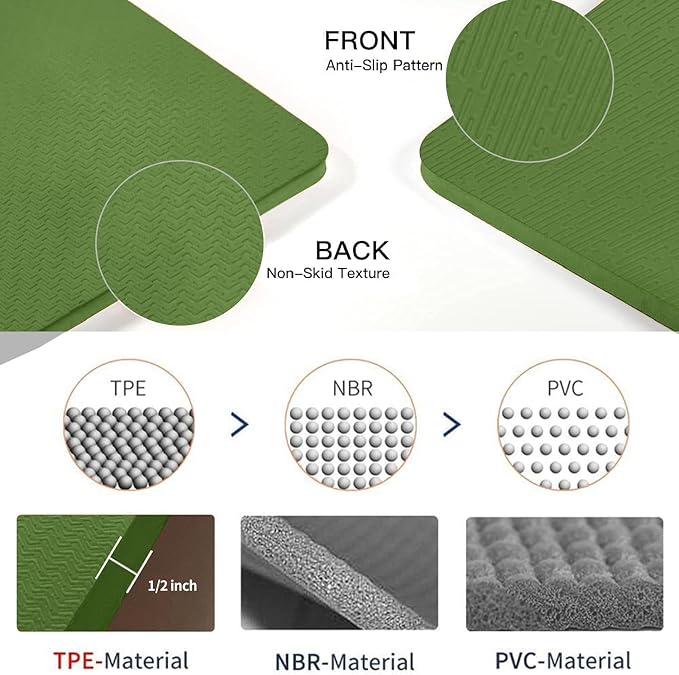 Hatha Yoga Large TPE Yoga Mat 6'x4'x1/2" Extra Thick Non-Slip Exercise Mat - for Yoga Pilates & Home Gym Workouts