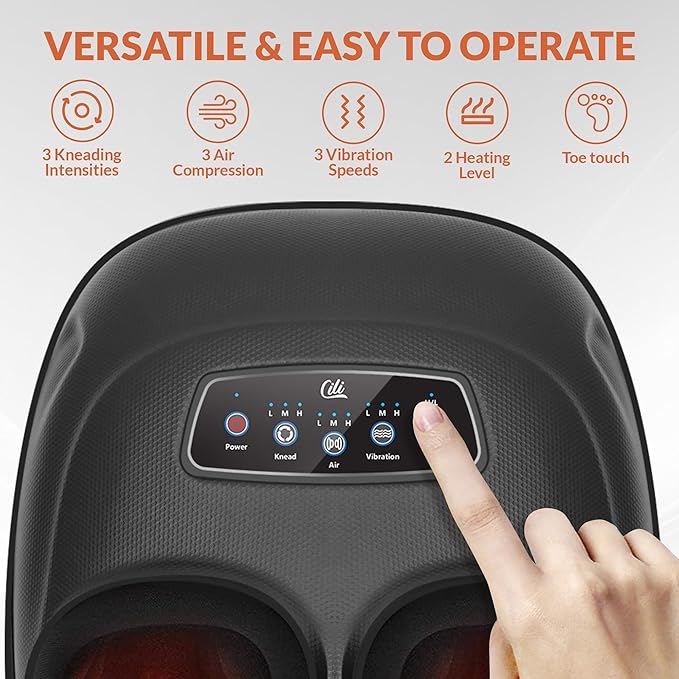 CILI Shiatsu Foot Massager Machine with Heat, Electric Feet Massager for Neuropathy, Independent Compression Rolling Vibration, Foot Warmer, Fits Up to Men Size 13, Gifts for Mom Dad - Bloomnest