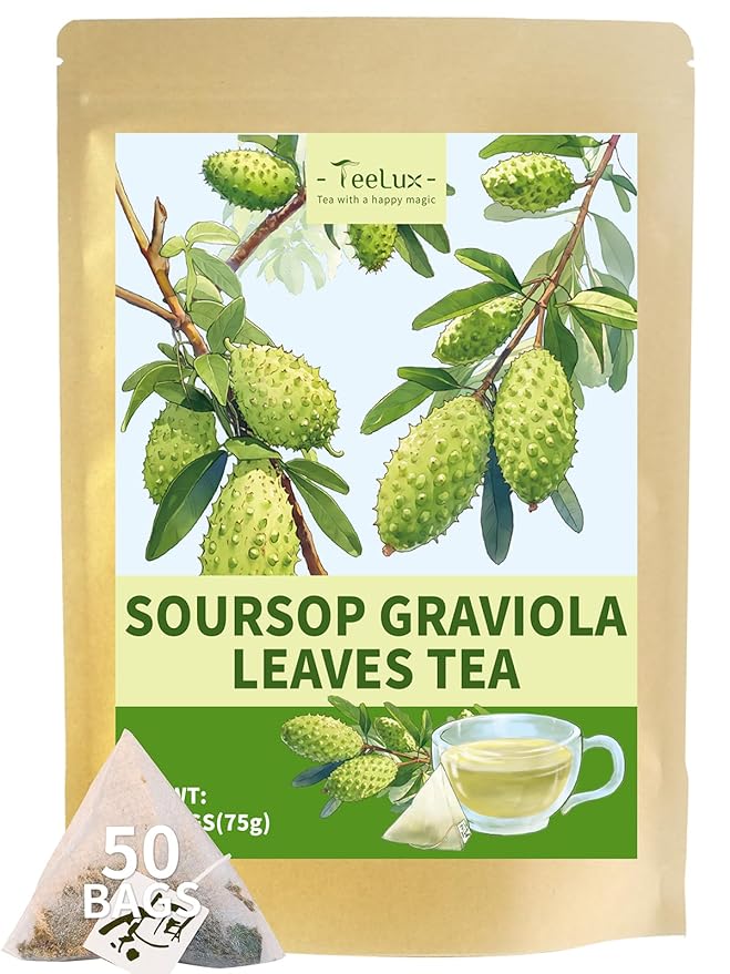 TeeLux Soursop Graviola Leaf Tea Bags, Natural Soursop Leaves Tea, Mild & Smooth Taste, Caffeine Free, 50 Count - Bloomnest