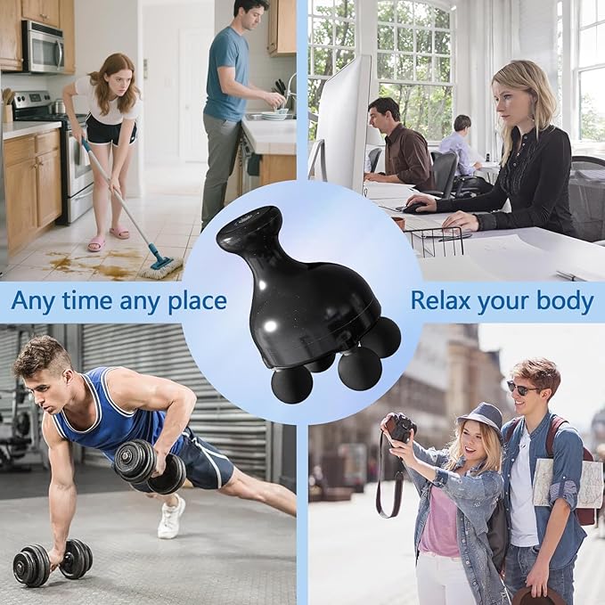 DEITY 4 Heads Handheld Massage Gun Deep Tissue, Electric Body Massager, Percussion Muscle Massager for Easing Shoulder and Back Tension, with Reverse Thrust Function, Black - Bloomnest