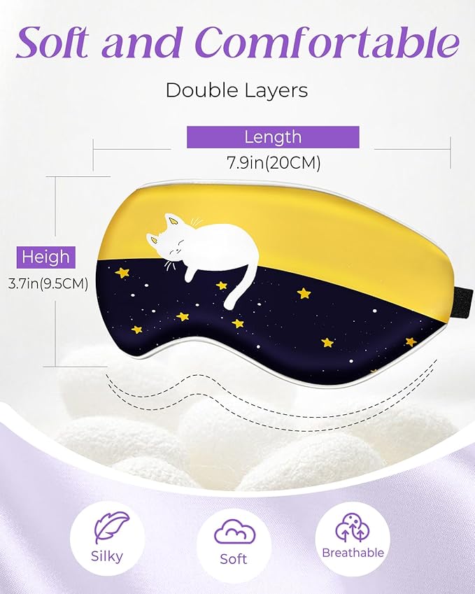 Sleep Mask for Kids - Cute Kawaii Cartoon Silk Sleeping Mask with Adjustable Strap Soft Smooth Light Eye Mask for Sleeping Silk Kids Eye Cover for Boys Girls Teens, Sleep Cat - Bloomnest