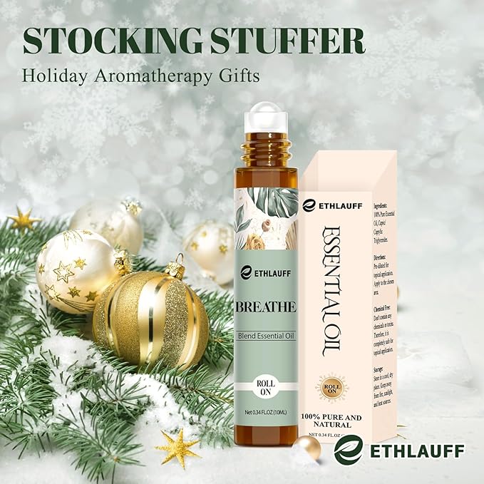 Breathe Essential Oil Blend 10 ml, Breath Easy Essential Oil Roll On, Natural Breathing Support for Sinus Relief, Headache - Bloomnest
