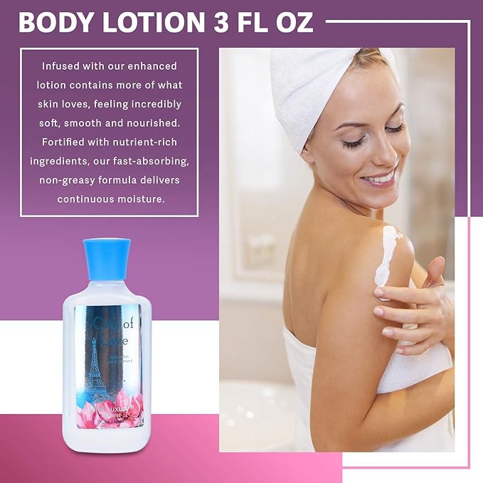 Bath & Body Care Travel Set - Home Spa Set with Body Lotion, Shower Gel and Fragrance Mist, Personal Body Care Travel Set (City of Love) - Bloomnest