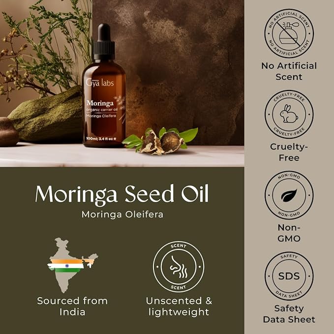 Gya Labs Moringa Seed Carrier Oil - 3.4 Fl Oz - for Hair, Skin, Face, Scalp & Body Massage - Bloomnest