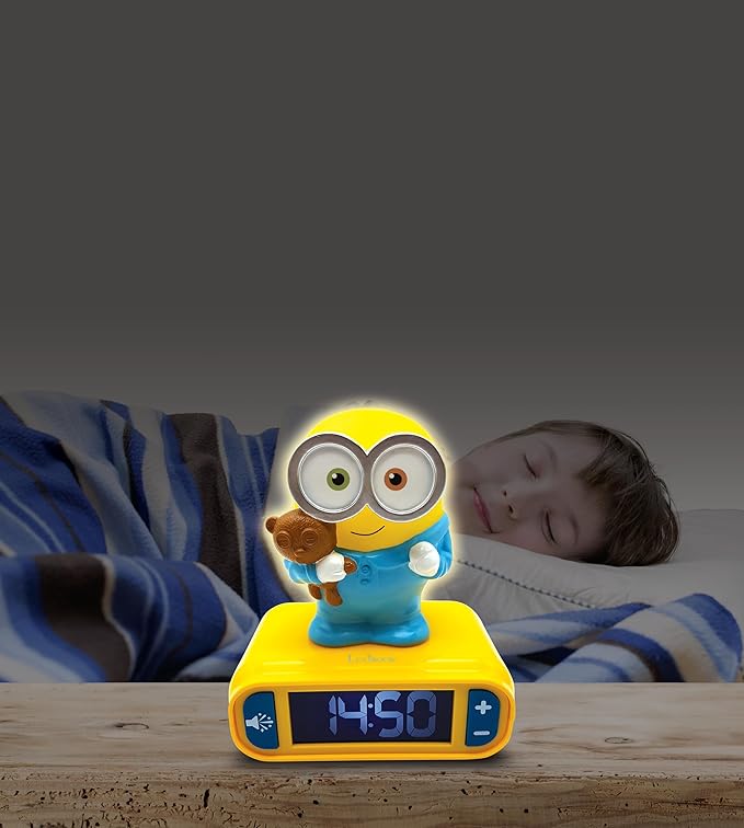 LEXiBOOK - Minions - Bob Digital Alarm Clock with Night Light - Snooze Function - Minions Sound Effects - for Children/Kids - Luminous Clock with Bob, Yellow/Blue - RL800DES - Bloomnest