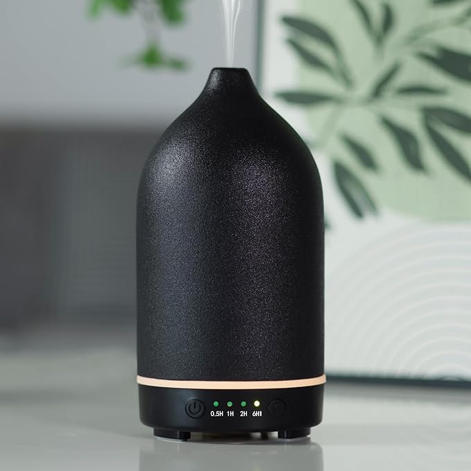 Essential Oil Diffuser Ceramic Diffuser - 150ml Aromatherapy Diffuser for Essential Oils with Timer and 7 Colors LED Light Ultrasonic Aroma Diffuser with Auto Shut-Off, Home Office Decor&Gift (Black) - Bloomnest