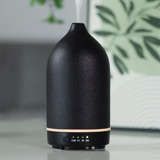 Essential Oil Diffuser Ceramic Diffuser - 150ml Aromatherapy Diffuser for Essential Oils with Timer and 7 Colors LED Light Ultrasonic Aroma Diffuser with Auto Shut-Off, Home Office Decor&Gift (Black) - Bloomnest