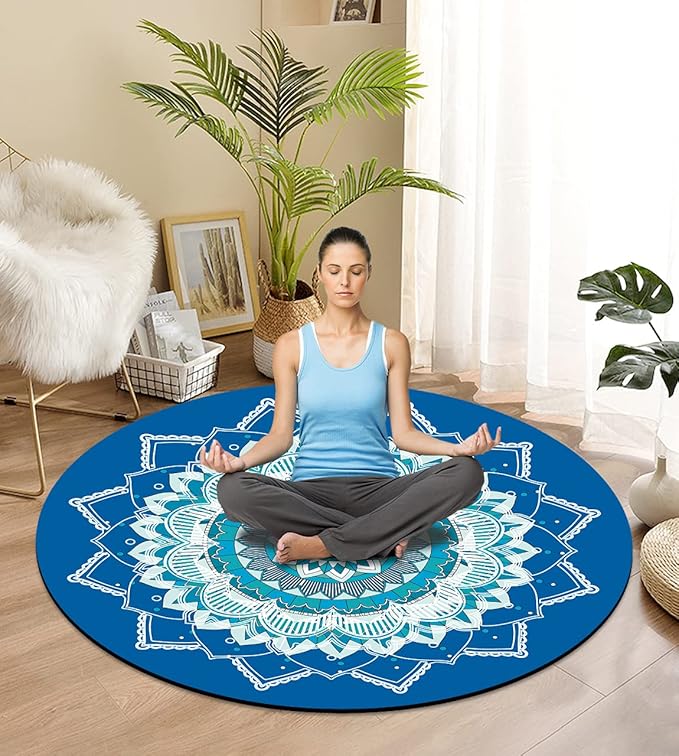 Round Meditation Pilates Yoga Mat Luxury Suede Large Yoga Mat Natural Rubber Non-Slip Base is ery Suitable for Meditation, Stretching, Yoga Environmental Protection, Fitness Exercise, Home and Outdoor. 140CM Diameter