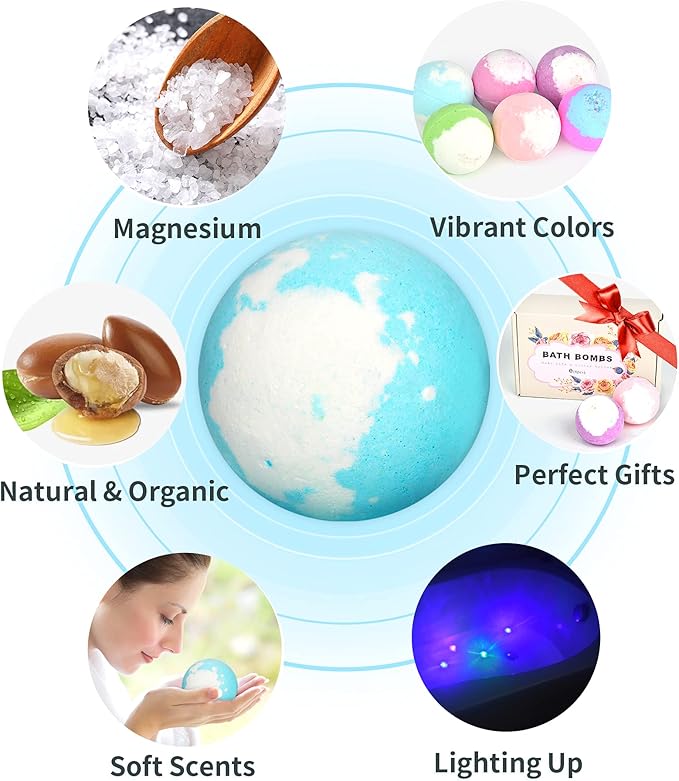 Light Up Bath Bombs with Surprise Inside, 4.23 oz XL Natural Gift Set 6 with Essential Oils, Magnesium Large Bath Bombs for Women Relaxing Spa Skin Moisturize Gifts for Women - Bloomnest