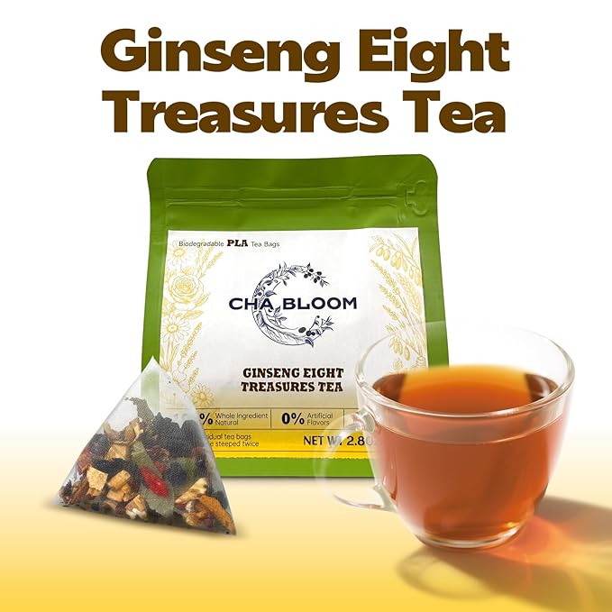 Ginseng Five Treasures Tea – Premium Traditional Chinese Herbal Infusion, Natural Tea Bags with Ginseng & Goji, 8g × 10 Packs - Bloomnest