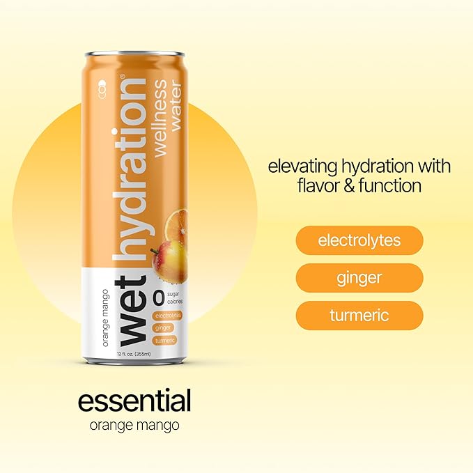 Wet Hydration - Functional Hydration Beverage - Flavored Water, Sugar-Free, Gluten-Free, No Artificial Ingredients (Orange Mango Ginger Turmeric) - Bloomnest