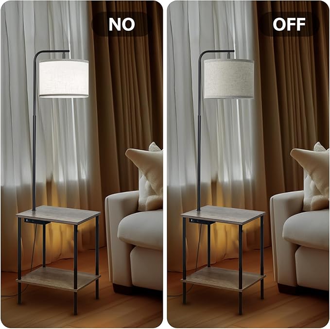 Floor Lamp with Table, End Table Lamp with USB Charging Port Power Outlet and Shelves, Side Table Reading Light with 3 Color Temperature Led Bulb Included, Floor Lamps for Living Room, Gray - Bloomnest