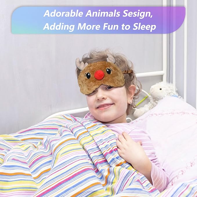 Cute Animal Sleeping Mask Sleep Mask, Christmas Reindeer Soft Plush Eye Masks for Travel Nap Funny Rudolph Blindfold Eye Cover Eyeshade for Adult Teens Men Women - Reindeer, Brown - Bloomnest