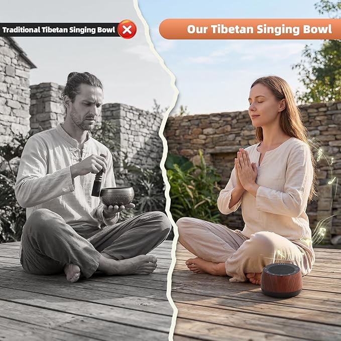Electronic Tibetan Singing Bowl,Frequency Generator for Meditation,Yoga,Chakra Healing,256HZ-432HZ-528HZ 9 Healing Sound Bowls,4 Timer and Luminous Button,Reiki,Stress Relief Gift Wooden Bloomnest