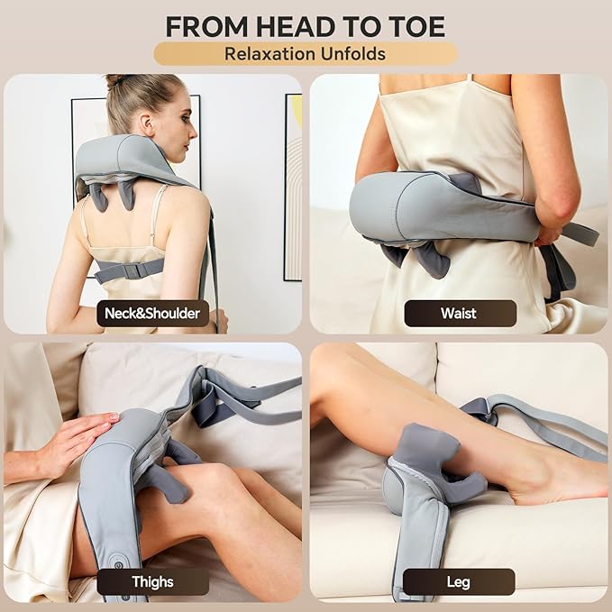 Cordless Shiatsu Neck and Shoulder Massager with Heat – 6D Kneading Massage, Deep Tissue Pain Relief for Trapezius, Rechargeable, for Mom, Wife, Her – Gifts for Birthday, Christmas